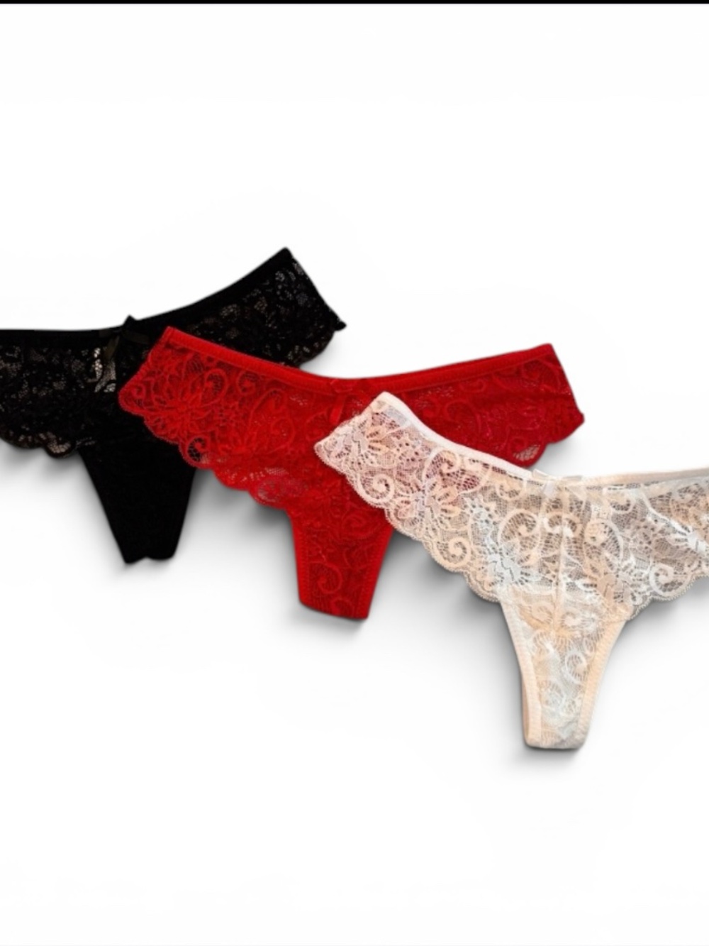 Women’s Floral Lace Thong Panties – Soft Stretch Low-Rise G-String Underwear (3-